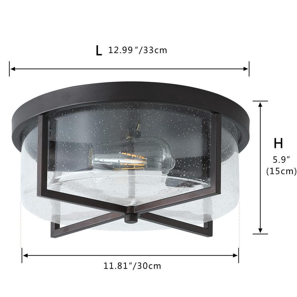 11.8 in. 2-Light Farmhouse Flush Mount Ceiling Light Fixture with Seeded Glass Shade - Hercitys