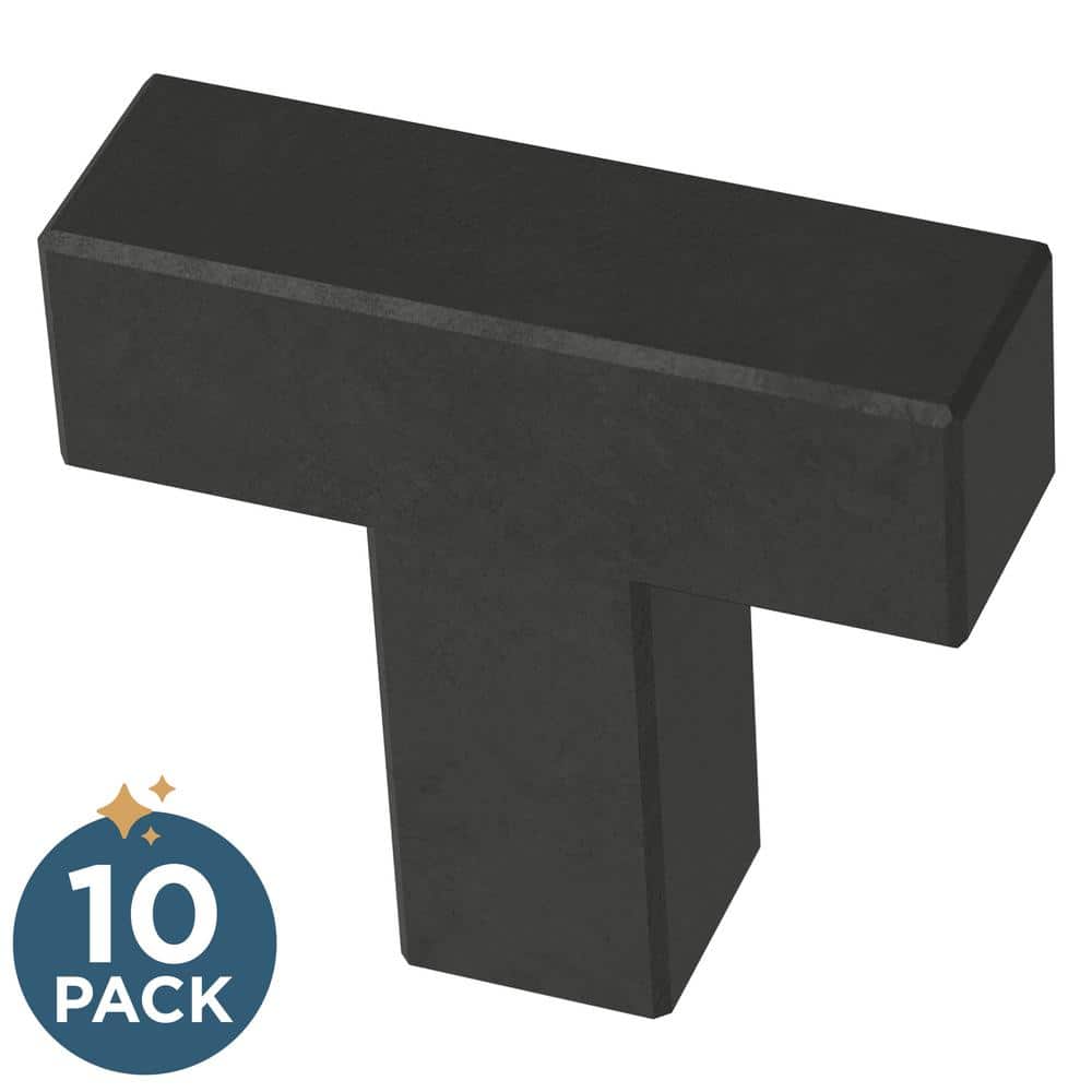 (10-Pack) Simple Modern Square 1-1/4 in. (32 mm) Modern Matte Black T-Shaped Bar Cabinet Knobs - Hercitys