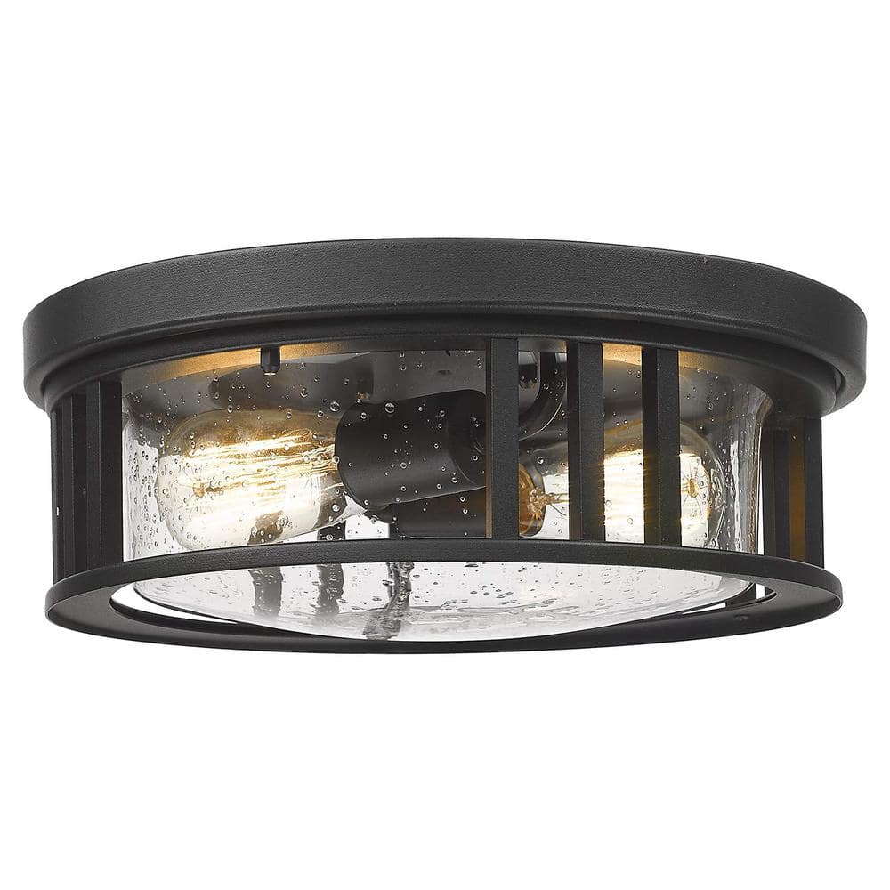 13 in. 2-Light Black Finish with Seeded Glass Flush Mount Ceiling Light - Hercitys