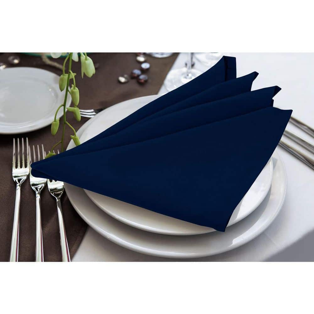 24 Pack Cloth Napkins 17 in.W x 17 in.H  100% Polyester Hemmed Edges, Washable and Reusable Ideal for Parties, Navy Blue - Hercitys
