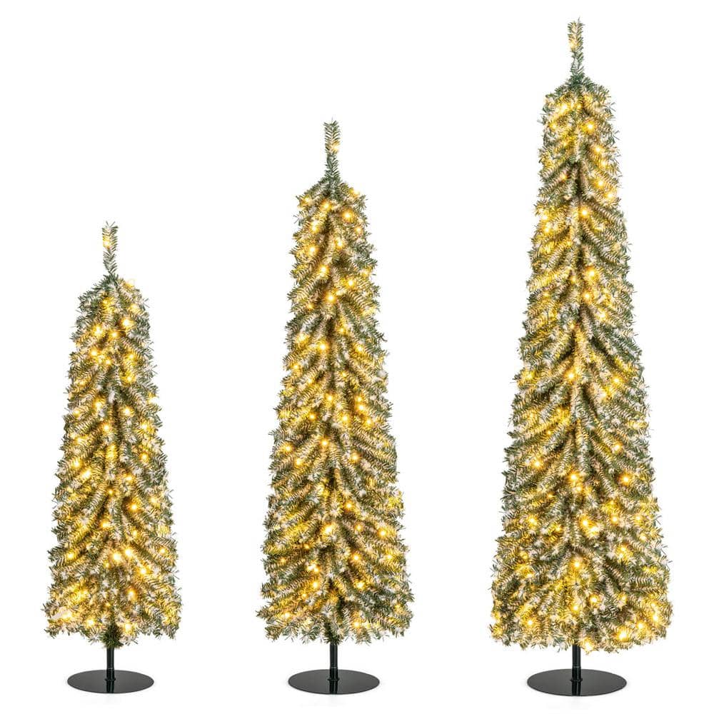 4 ft. 5 ft. 6 ft. PreLit Artificial Christmas Tree with Realistic Accumulated Snow (Set of 3) - Hercitys