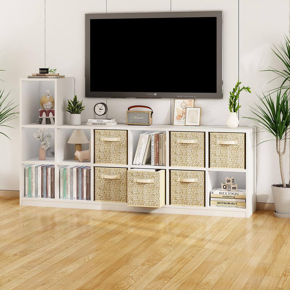 0.048 Gal. Fabric Foldable Storage Cubes, Boxes for Organizing Closet Bins, Antique Yellow Woven Rope Deck Box - Hercitys