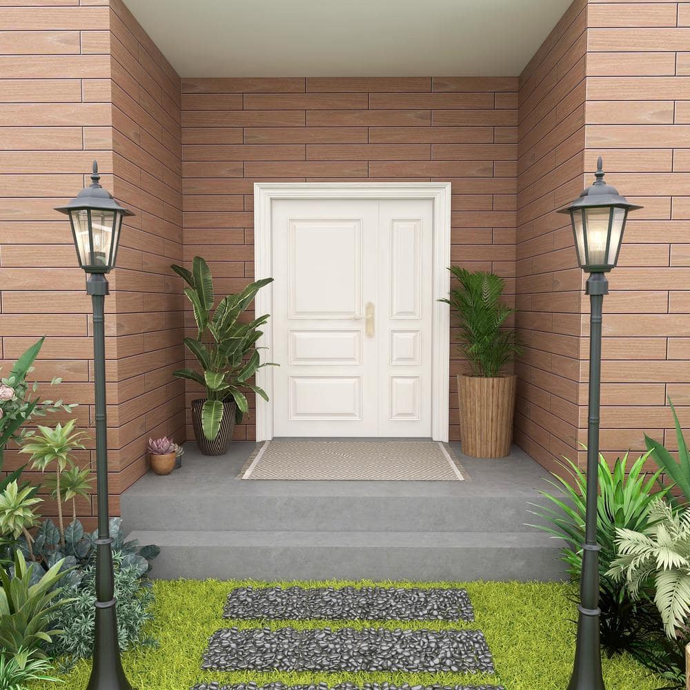 1-Light Textured Black Outdoor Post Lantern with Clear Glass(2-Pack) - Hercitys