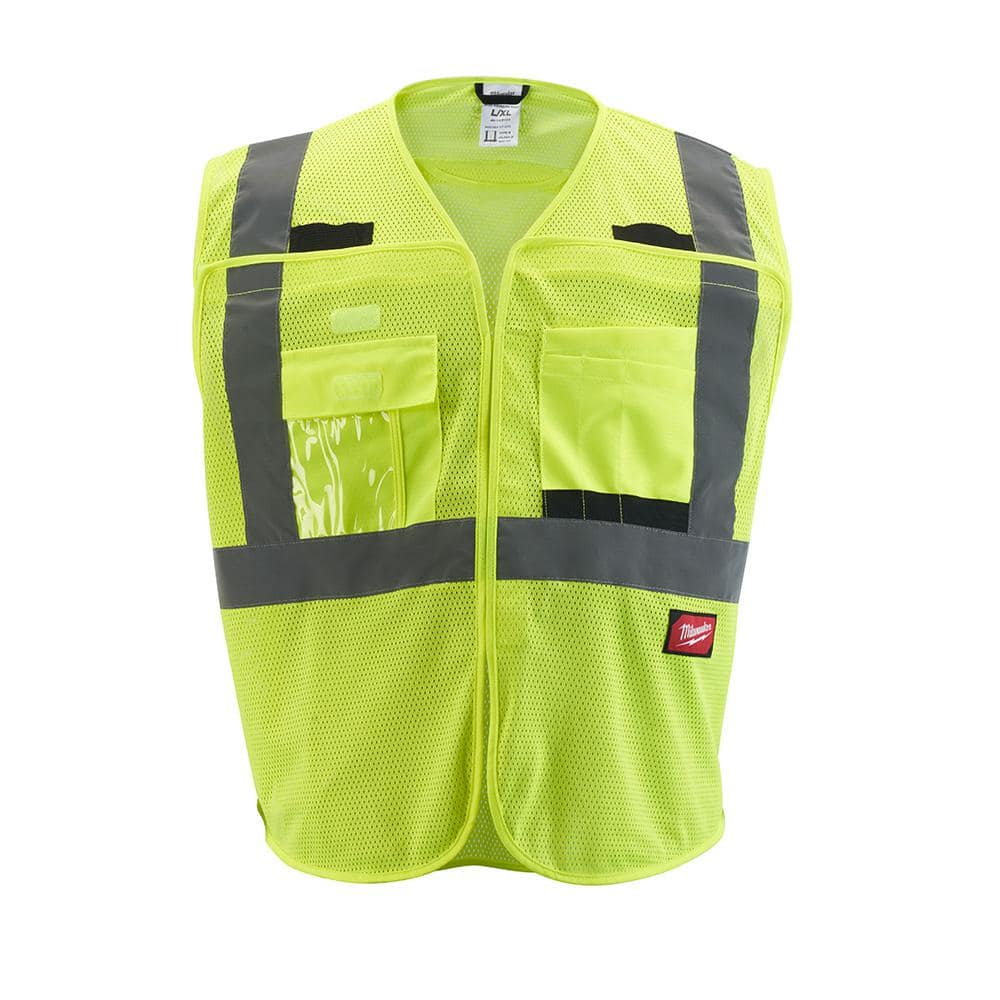 4X-Large/5X-Large Yellow Class 2 Breakaway Polyester Mesh High Visibility Safety Vest with 9-Pockets - Hercitys