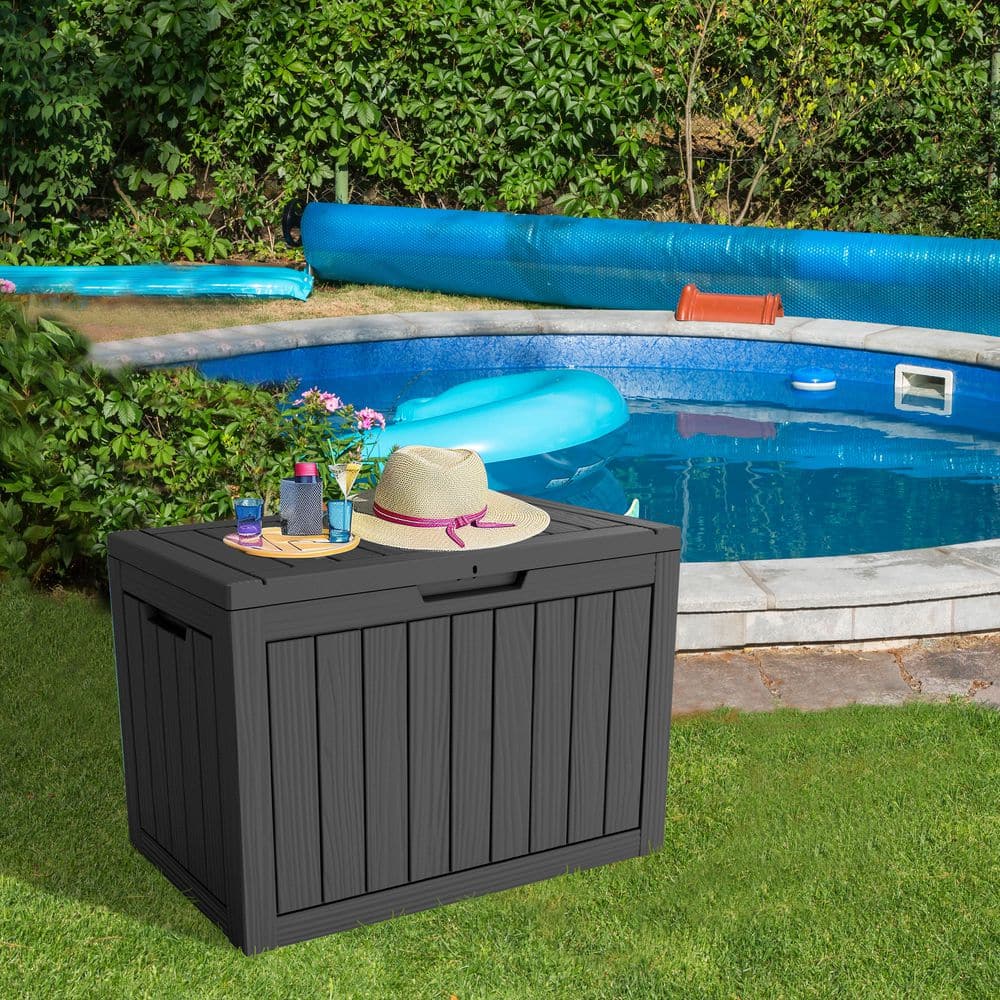 45 Gal. Black Outdoor Resin Waterproof Deck Box with Lockable Lid for Patio, Garden - Hercitys