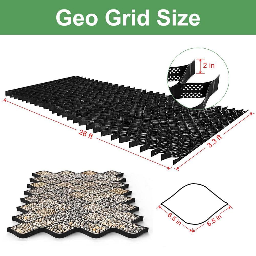 3.3 ft. x 26 ft. x 2 in. Plastic Ground Geo Grid for Parking Lots, Lawn Stabilization and Sidewalk Base Reinforcement - Hercitys