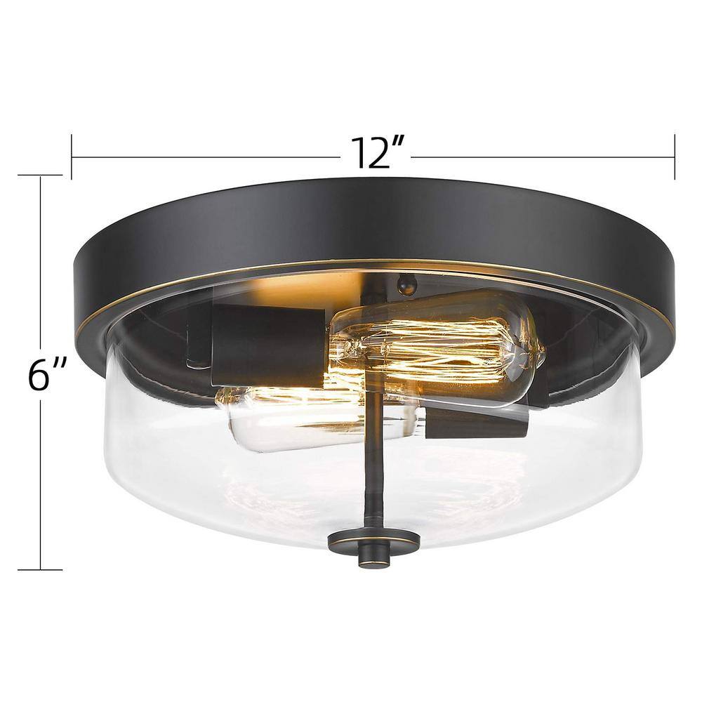 12 in. 2-Light Black with Clear Glass Shade Flush Mount - Hercitys