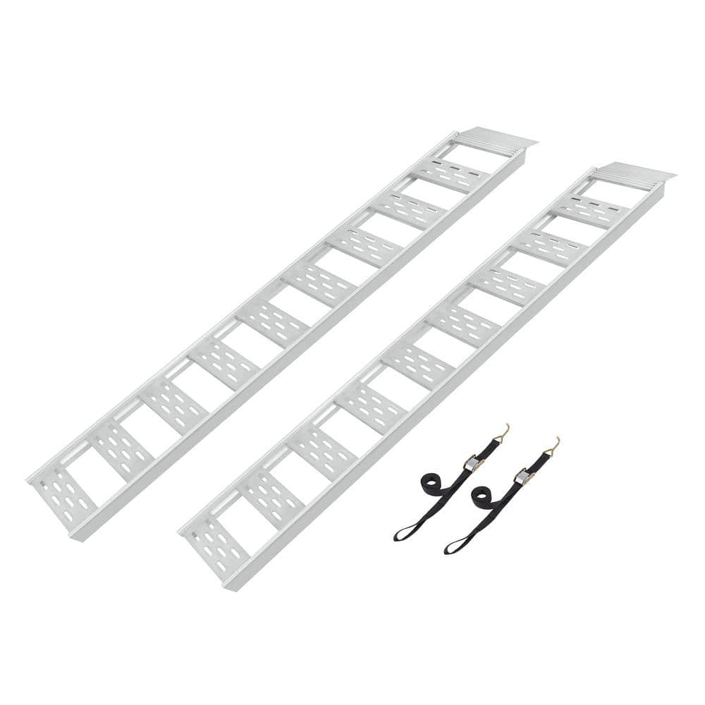 12 in. W x 78 in. L 1250 lbs. Capacity Aluminum Straight Fixed Truck Loading Ramp with Treads (Includes 2 Ramps) - Hercitys