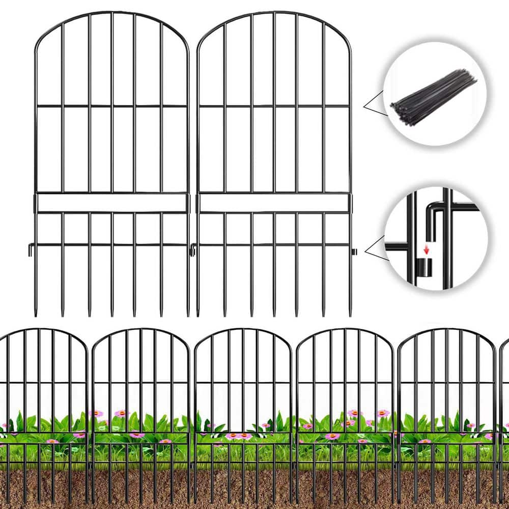25 in. H Metal Garden Fence, 15 Pack Black Rustproof Wire Panels with Ground Stakes - Hercitys