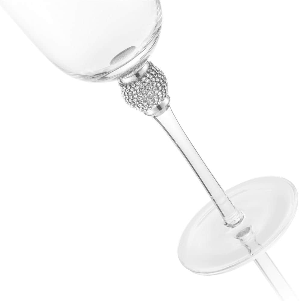 (Set of 6) Luxurious Rose and White 18 oz. Wine Glass with Dazzling Rhinestone Design and Silver tone Rim - Hercitys