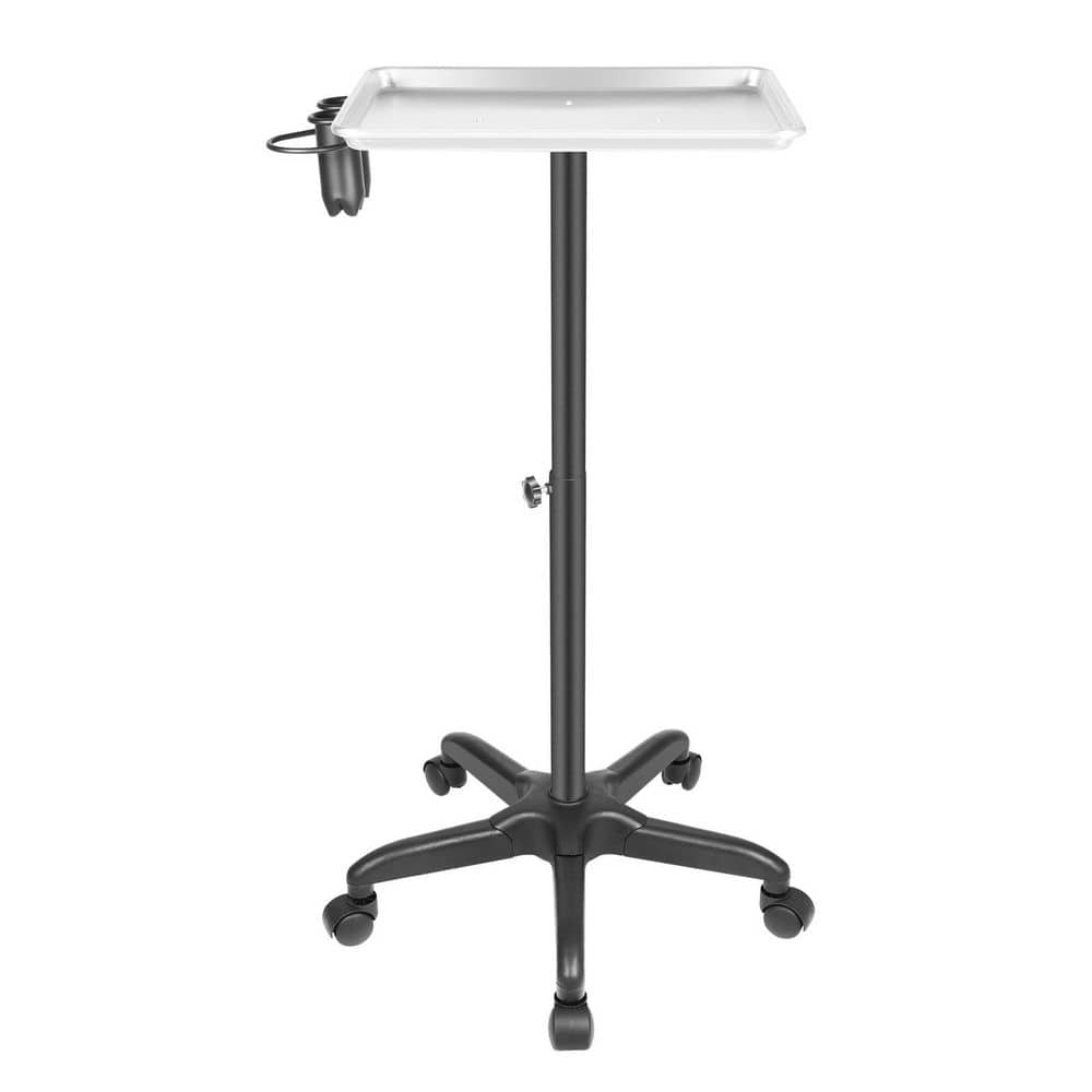 1-Tier Metal Height Adjustable 5-Wheeled Salon Tray in Silver - Hercitys