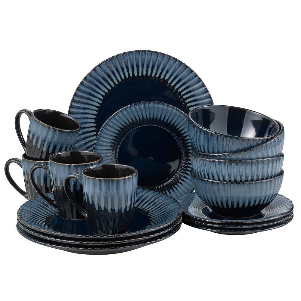 16-Piece Blue Reactive Stoneware Dinnerware Set (Service for 4) - Hercitys