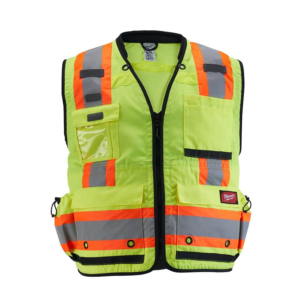 2X-Large/3X-Large Yellow Class-2 Surveyor’s High Visibility Safety Vest with 27-Pockets - Hercitys