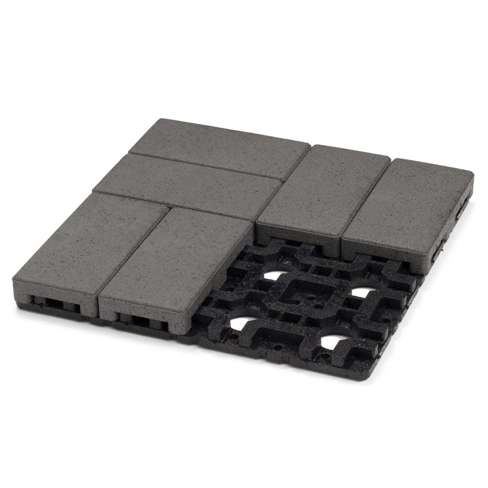 4 in. x 8 in. Pavers with Grid 16 in. x 16 in. x 1.75 in. Charcoal Composite (1 unit / 1.78 sq. ft.) - Hercitys