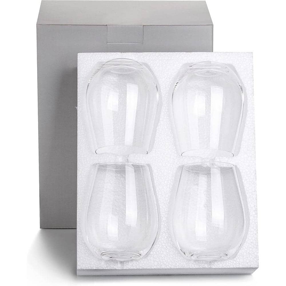 22 oz. Clear Glassware Set ((set of 4))-Stemless Large Red and White Wine Glass, Hand Blown Lead Free Crystal - Hercitys