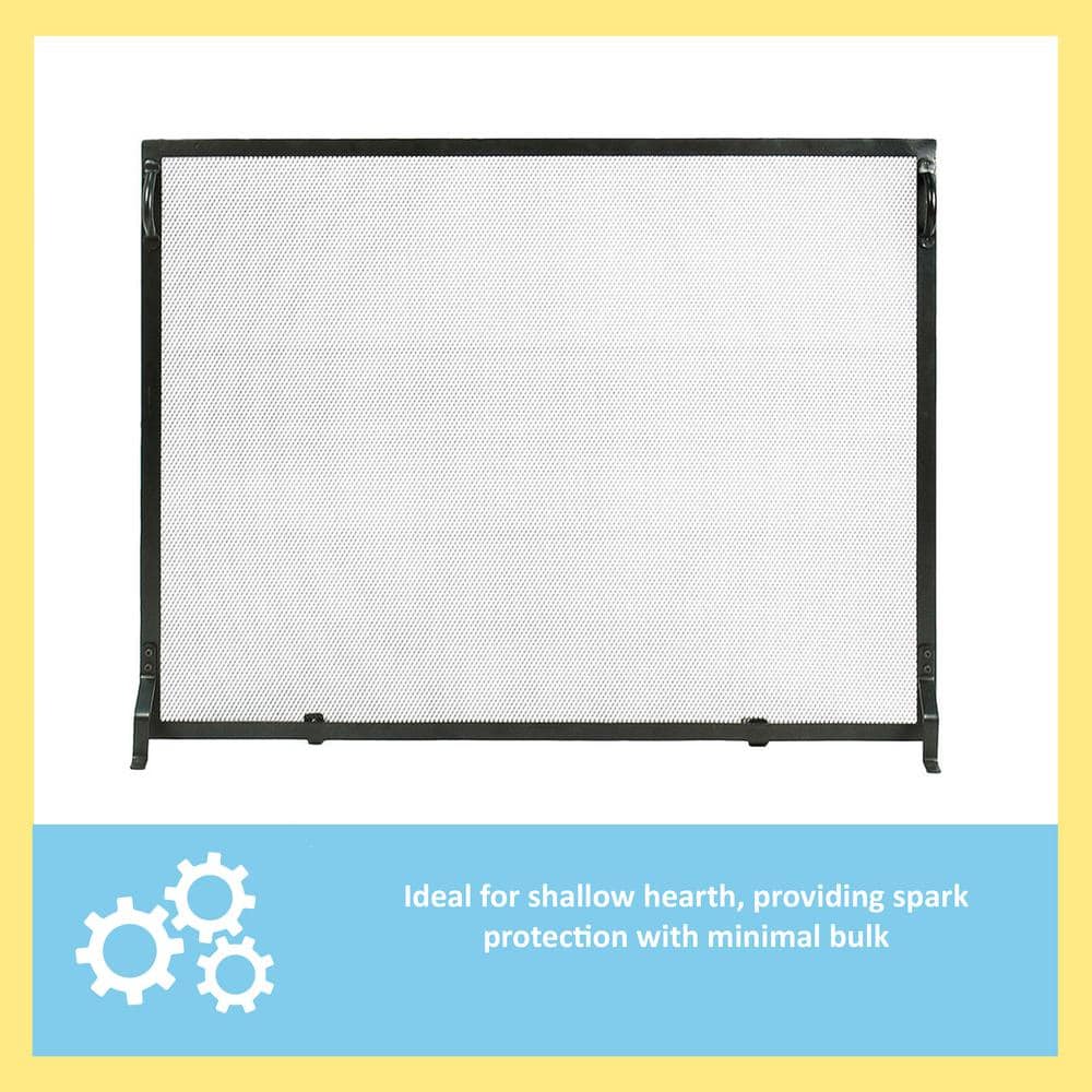 38 in. L Matte Black 1-Panel Plain By Design Flat Fireplace Screen - Hercitys