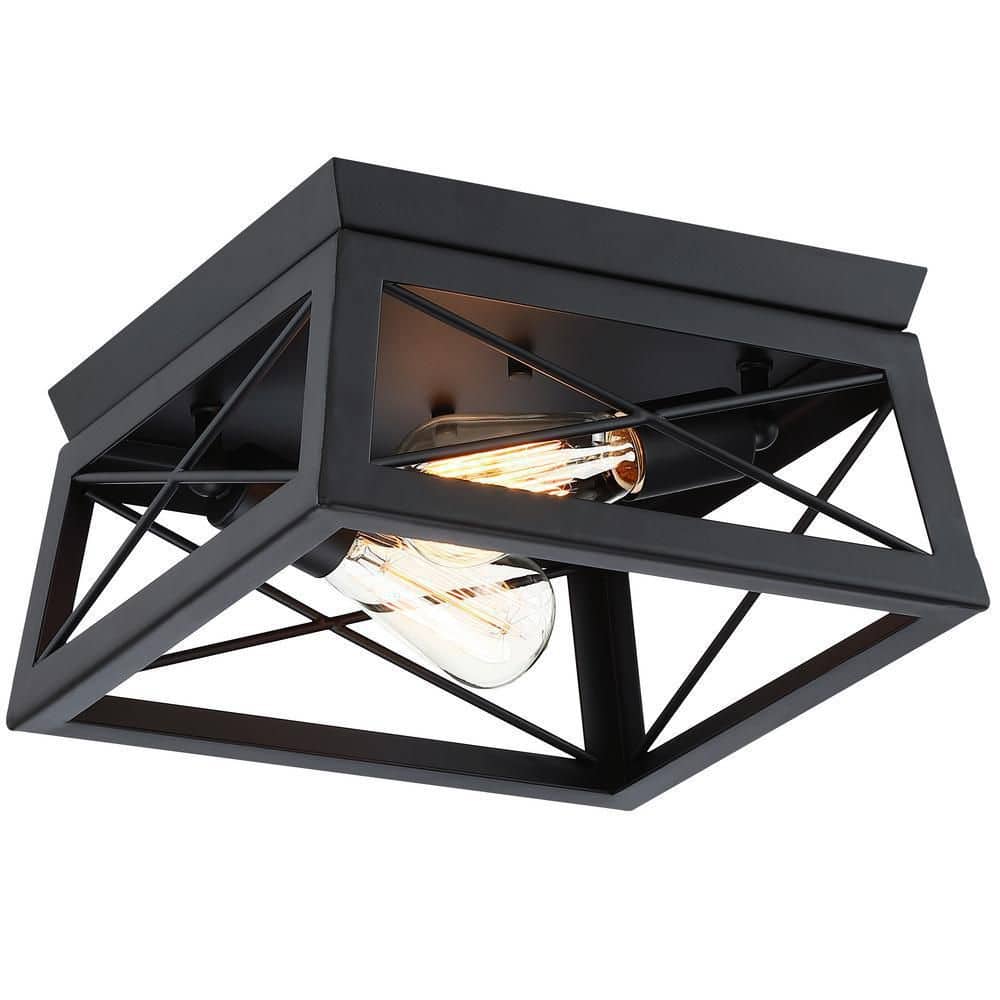 12 in. 2-Light Matte Black Flush Mount - Hercitys