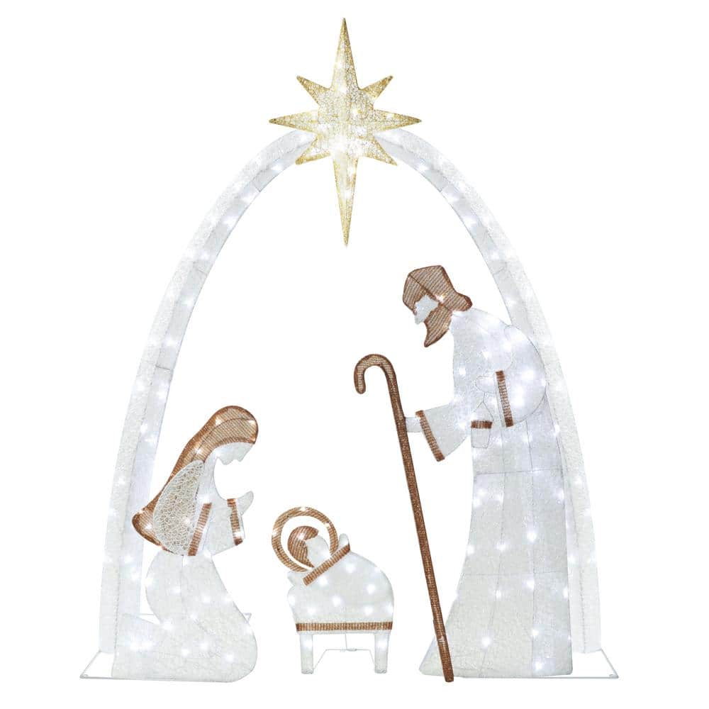 5 ft. Nativity Set Outdoor Christmas Holiday Yard Decoration Cool White LED, White - Hercitys