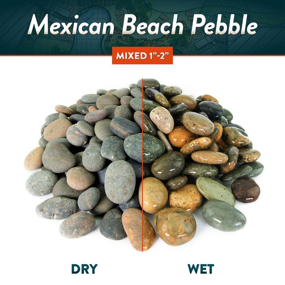 .25 cu. ft. 1 in. to 2 in. Mixed Mexican Beach Pebbles Smooth Round Rock for Gardens, Landscapes and Ponds - Hercitys
