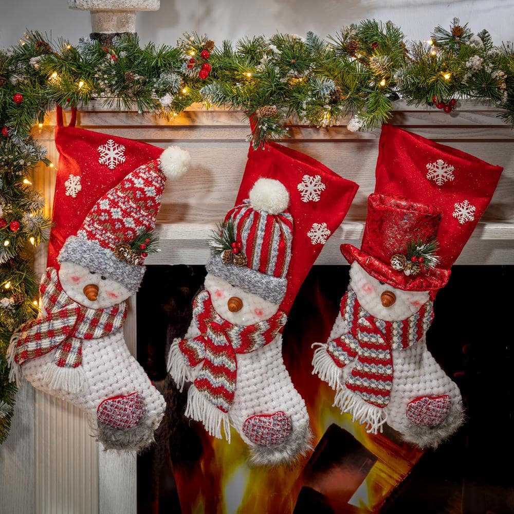 22 in. H Fabric Snowman Christmas Stockings (Set of 3) - Hercitys