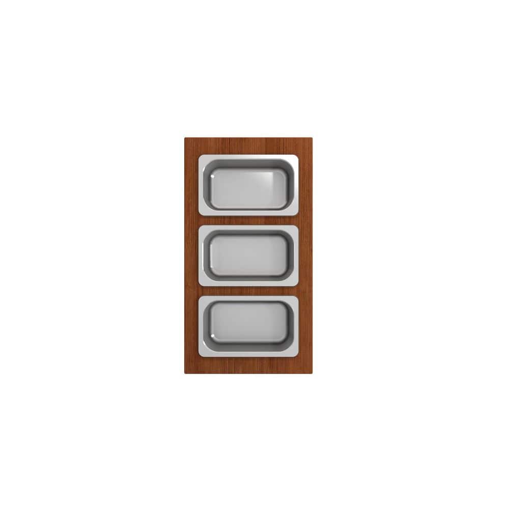 16 in. Prep Board Set for Workstation Sinks with 3 Rectangular Stainless Steel Bowls - Hercitys