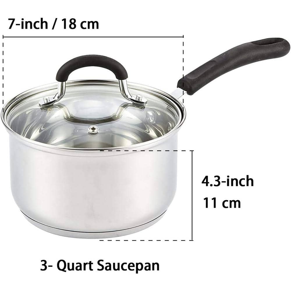 3 qt. Stainless Steel Saucepan Sauce Pot with Lid, Stay Cool Handle, silver - Hercitys