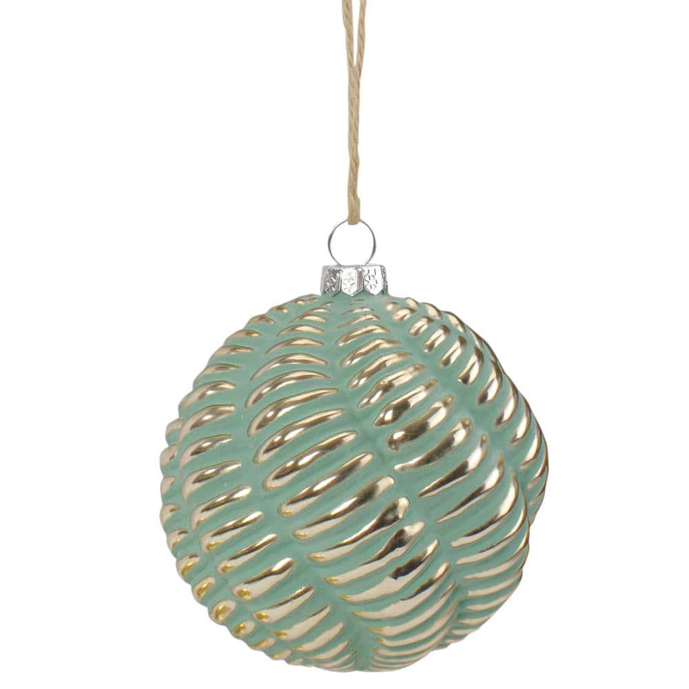 4 in. Green and Gold Glass Ball Christmas Ornament - Hercitys