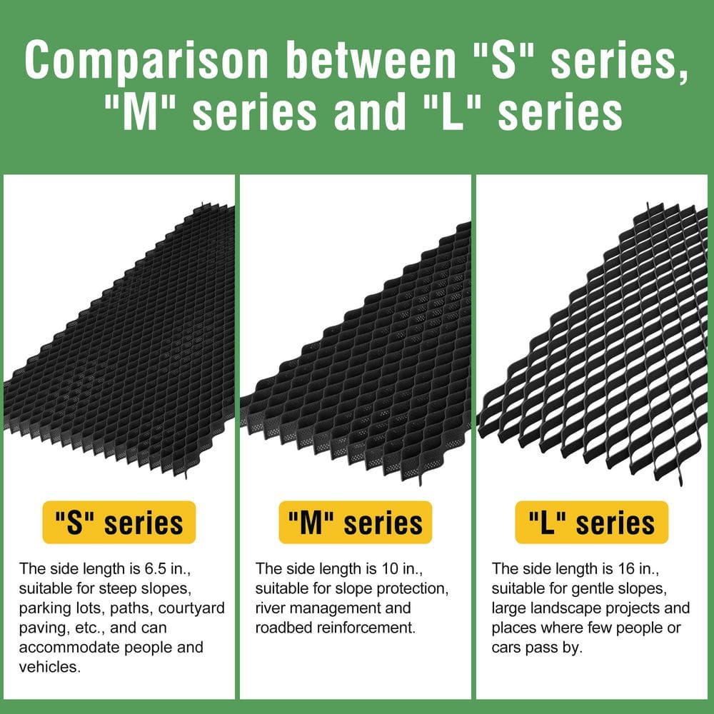 10 ft. x 16.5 ft. x 2 in. L Series Plastic Ground Geo Grid Driveway Ground Pavers Geocell, with 12 J Steel Rebar - Hercitys
