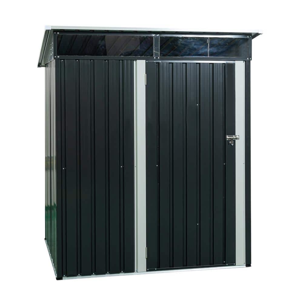5 ft. x 3 ft. Black Outdoor Metal Storage Shed with Transparent Endurance Plate and Window for Garden, Lawn (15 Sq. Ft.) - Hercitys