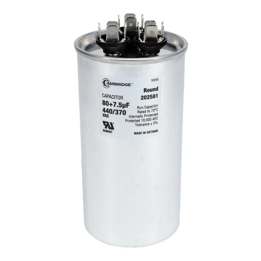 2.36 in. x 2.36 in. x 4.53 in. Aluminum 80 Plus 7.5 MFD, 440-Volt/370-Volt Dual Round Run Capacitor (1-Pack) - Hercitys