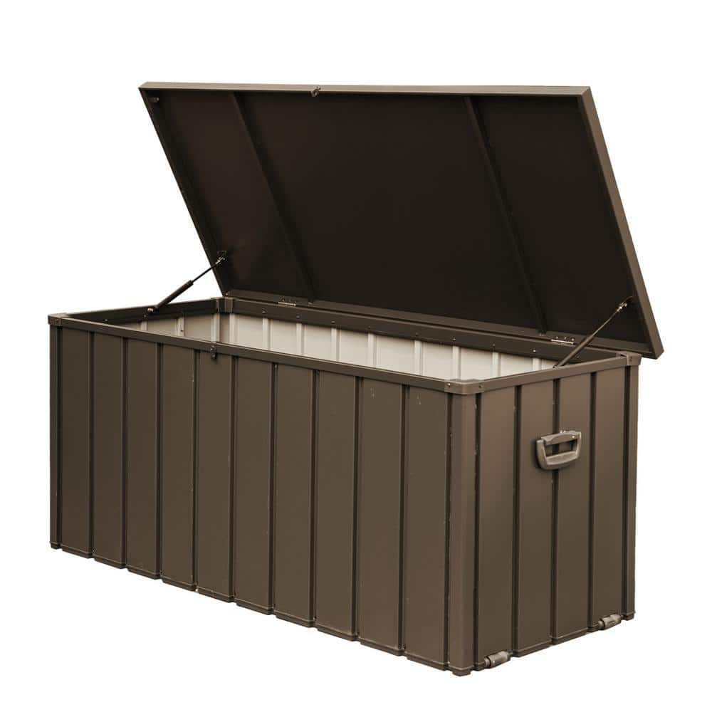 160 Gal. Outdoor Deck Box, Waterproof Lockable Steel Storage Container for Outside Cushions, Garden Tools, Brown - Hercitys