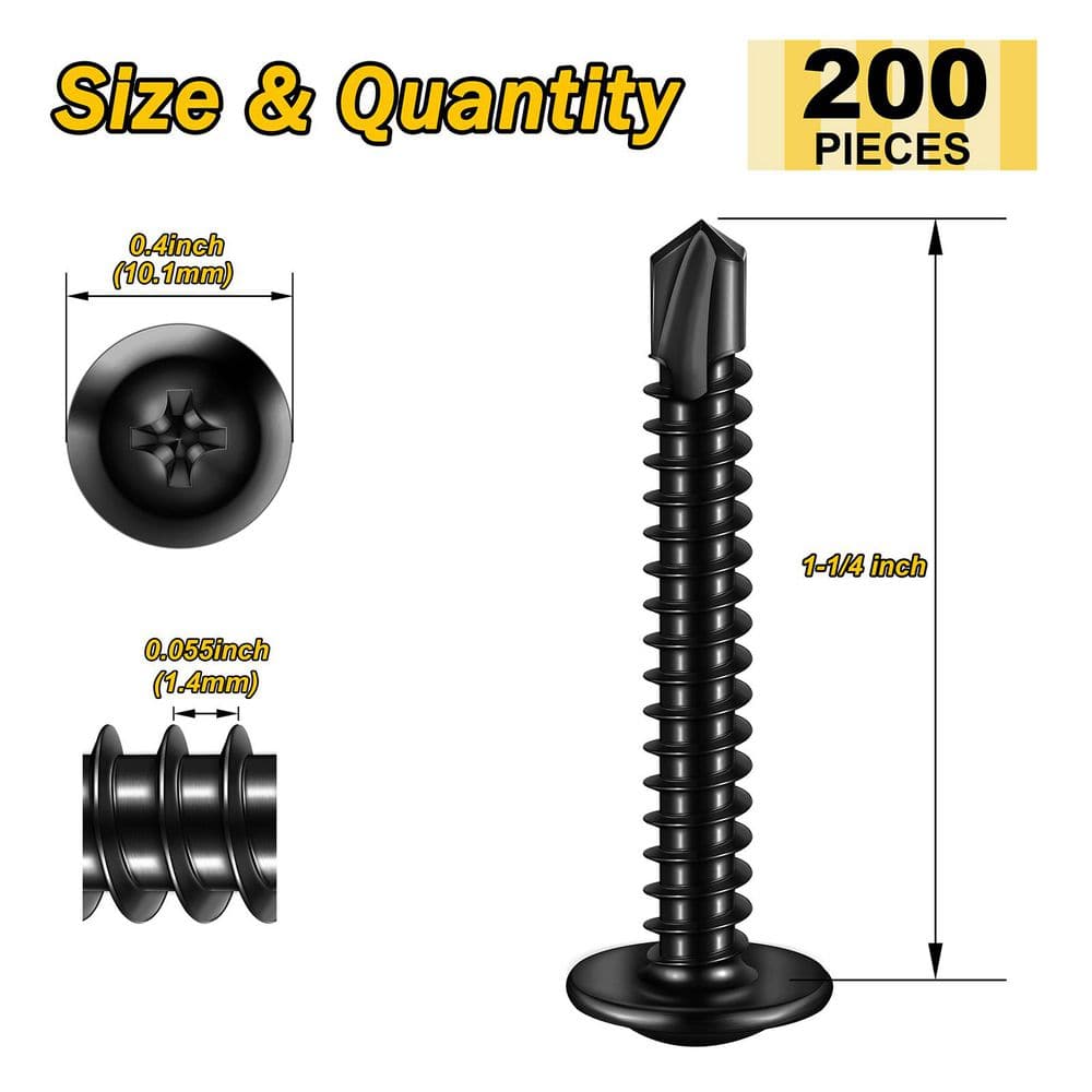 200-Pack #8 x 1-1/4 in Phillips Truss Head Self Drilling Sheet Metal Screws - Hercitys