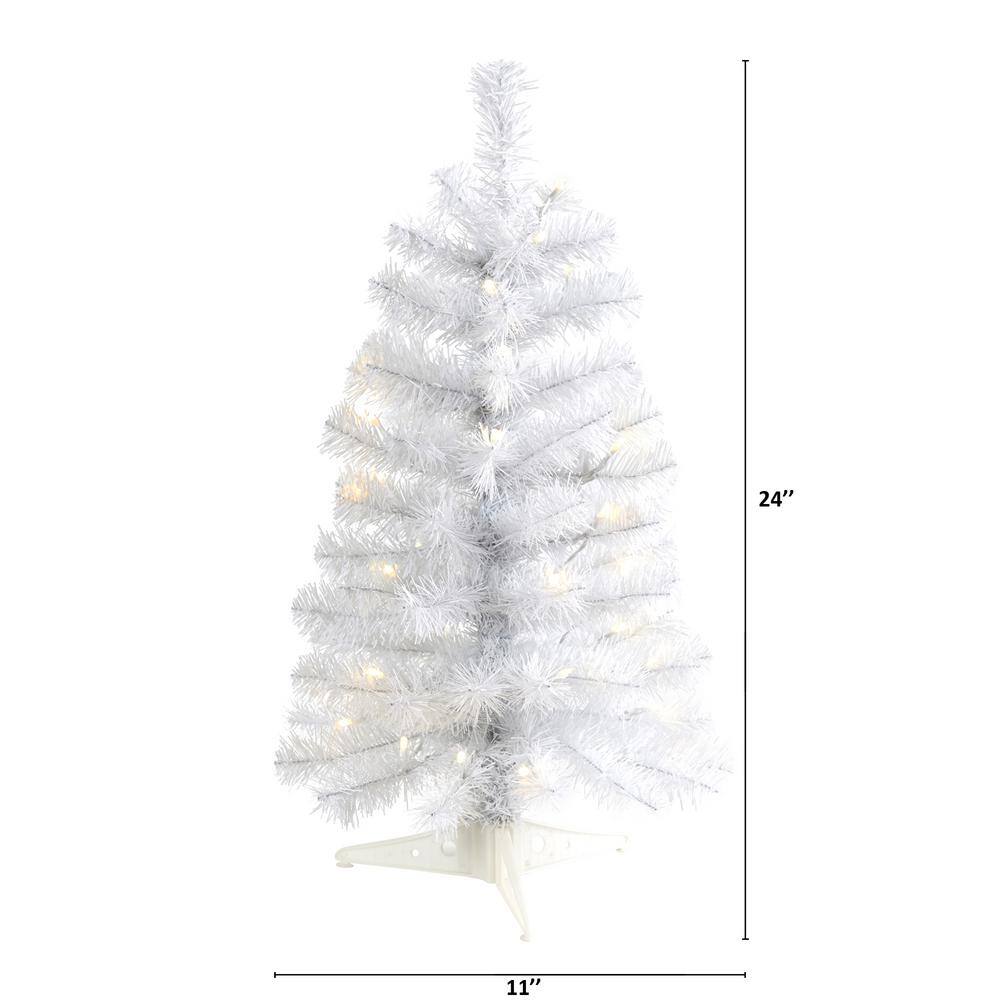 2 ft. Pre-Lit White Artificial Christmas Tree with 35 Battery Operated Clear LED Lights - Hercitys