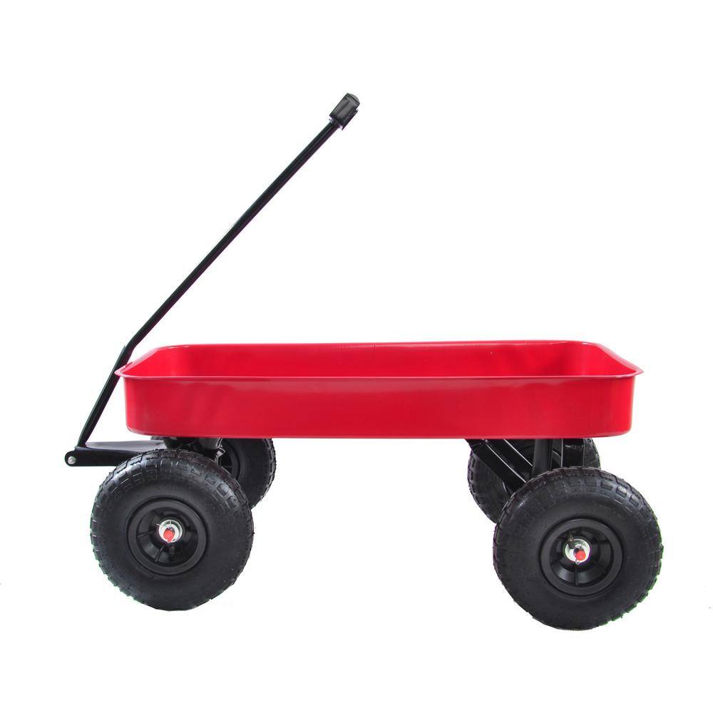 1 cu.ft. Red Steel Outdoor Wagon All Terrain Pulling Railing Air Tires Children Kid Garden Cart - Hercitys