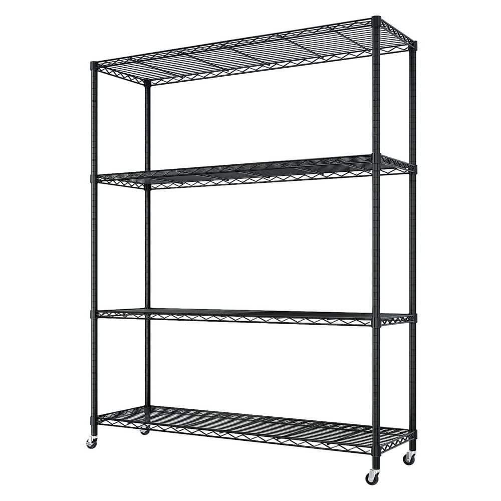 4-Tiers Steel Adjustable Heavy Garage Storage Shelving Unit with Wheels in Black 46.06 in. W x 64.96 in. H x 17.72 in. D - Hercitys