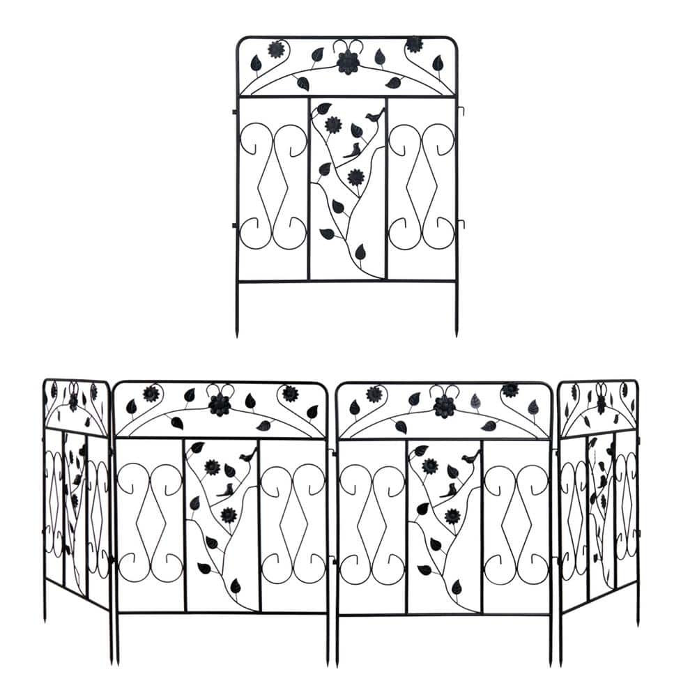32 in. Black Metal Fencing Panels Tall Decorative Garden Fence, (5-Pack) - Hercitys