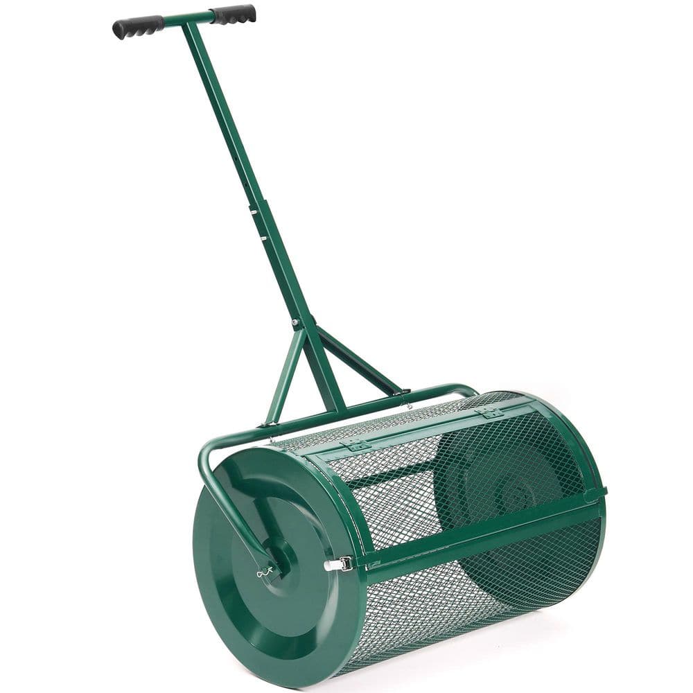 24 in. Compost Peat Moss Spreader, Heavy-Duty Metal Mesh Spreader with Adjustable Handle, Green - Hercitys