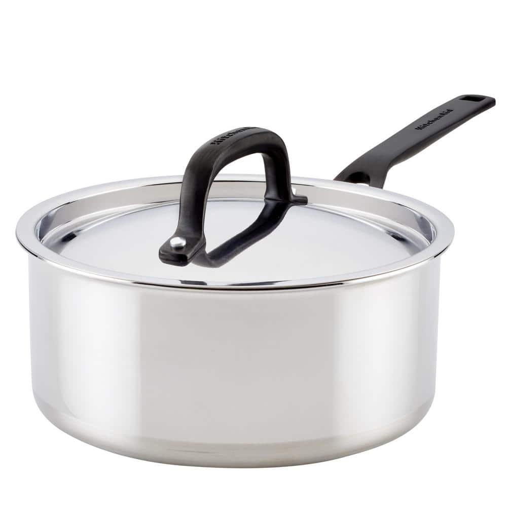 5-Ply Clad Stainless Steel 3 qt. Stainless Steel Saucepan Silver with Lid - Hercitys