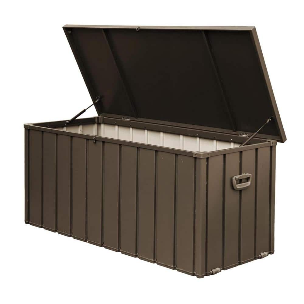 100 Gal. Dark Brown Steel Outdoor Storage Deck Box with Lockable Lid - Hercitys