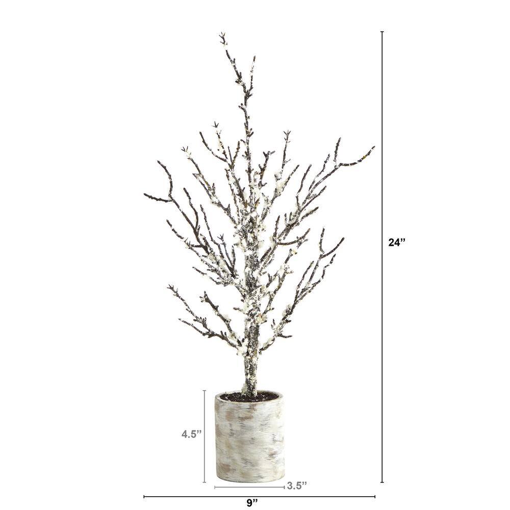 24 in. Snowed Twig Artificial Tree in Decorative Planter - Hercitys
