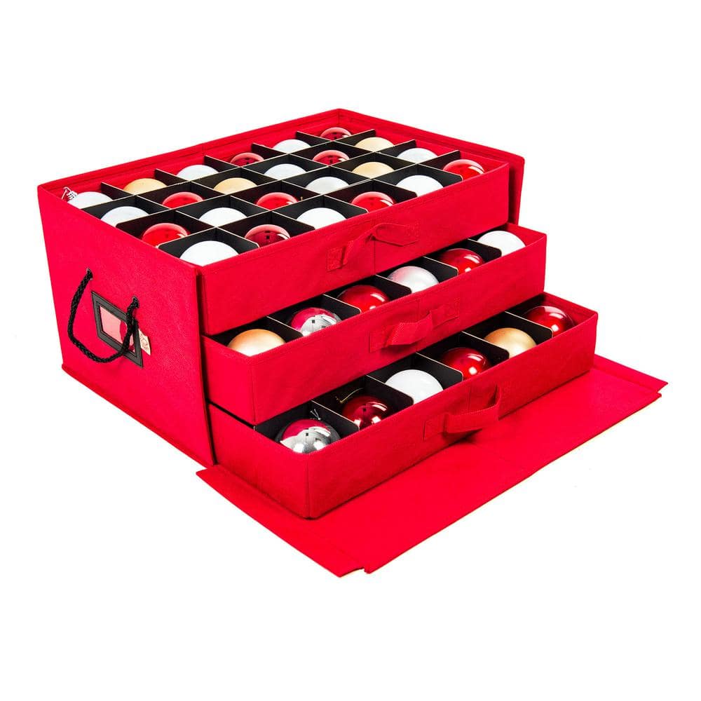 3-Drawer Christmas Ornament Storage Box (72 Ornaments) – Red - Hercitys