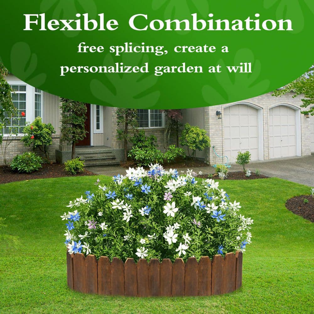 47 in. x 9.8 in. x 0.4 in. Brown Wood Garden Edging Fence Border Decorative Panels for Flower and Landscape Fencing-3pcs - Hercitys