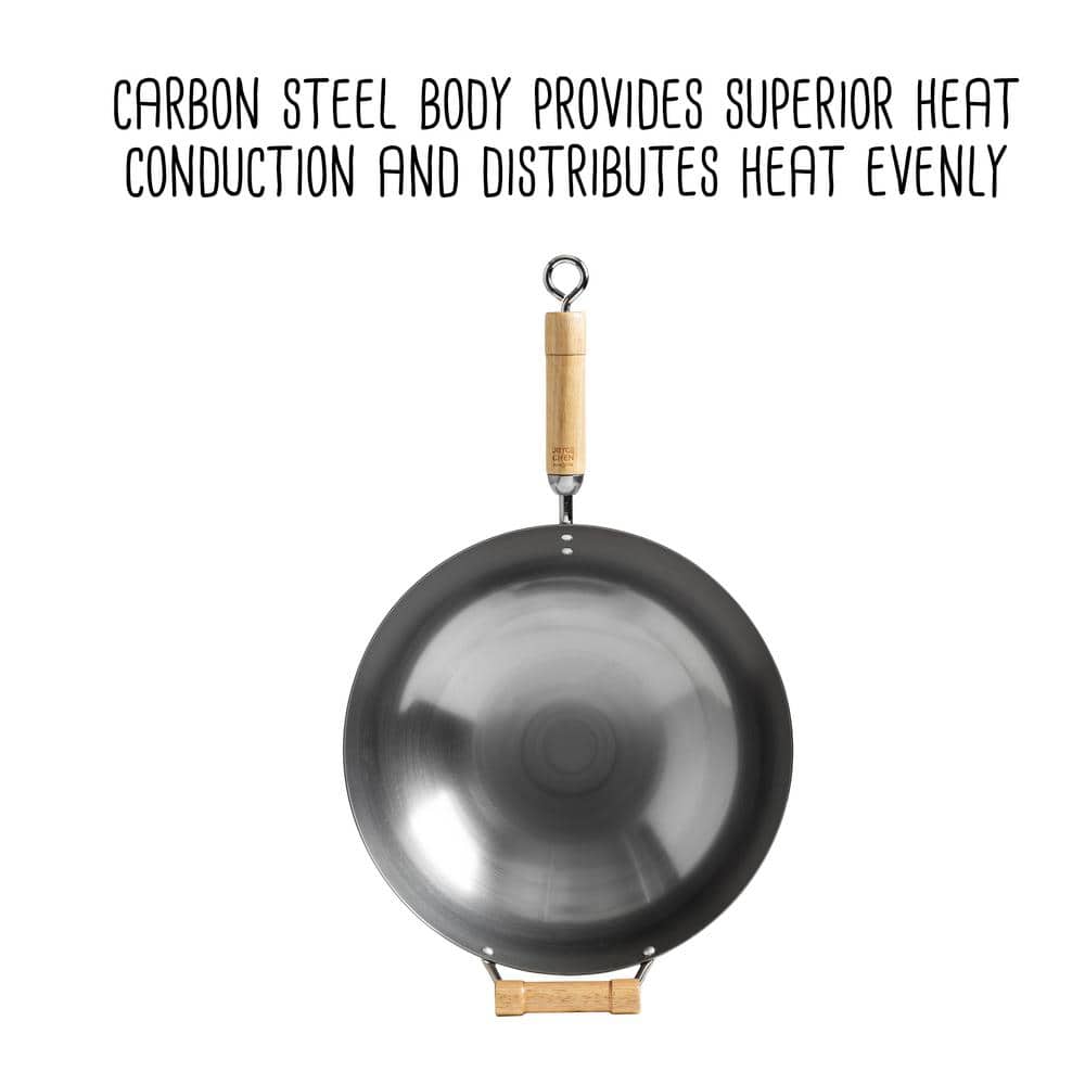 14 in. Silver Carbon Steel Non-Stick Round Bottom Wok - Hercitys