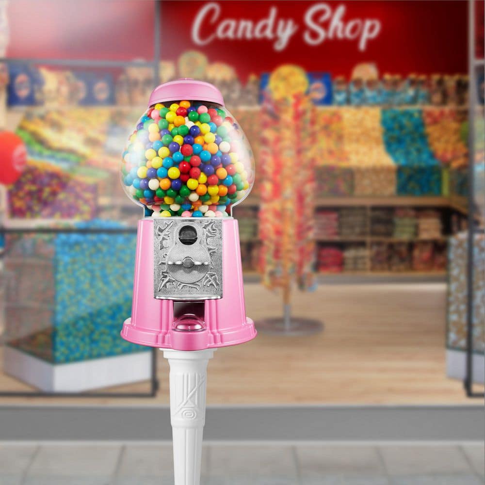 15 in. Gumball Machine with Stand, Vintage Style Candy Dispenser, Pink - Hercitys