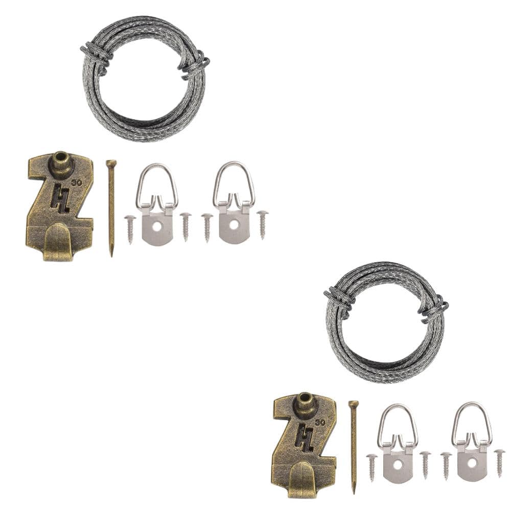 4-Piece 30 lbs. Picture Hanging Kit with 1-Hole D-Ring and Gallery Wire (2-Pack) - Hercitys