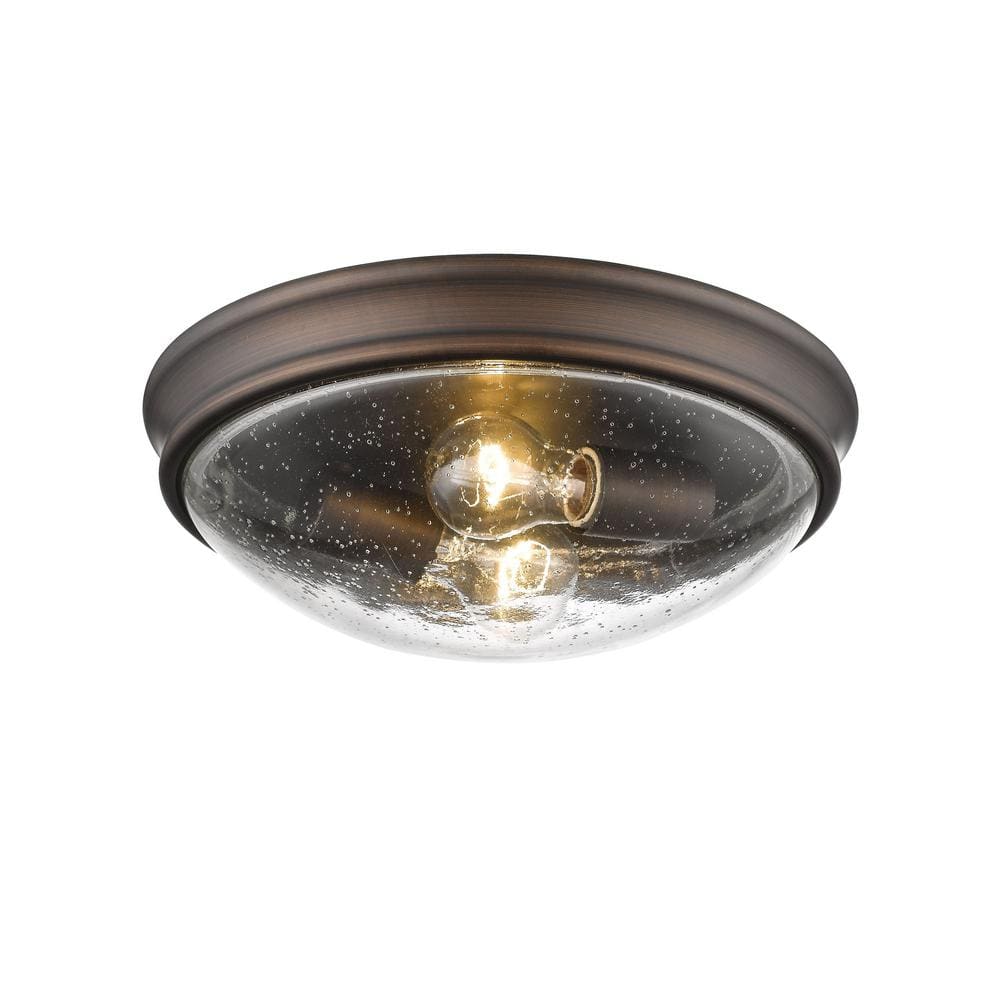12 in. Wide 2-Light Rubbed Bronze Flush Mount Ceiling Fixture - Hercitys
