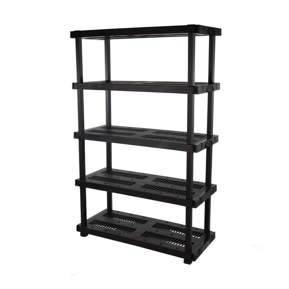 5 Tier Plastic Adjustable Garage Storage Shelving Unit in Black (48 in. W x 75 in. H x 20 in. D) - Hercitys