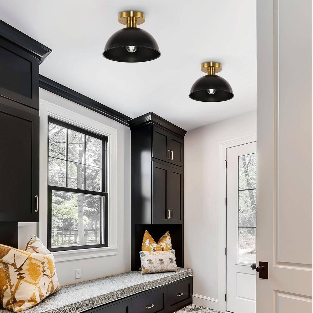 10 in. 1-Light Matte Black and Gold Semi-Flush Mount Ceiling Light, for Foyer or Kitchen, E26 Base (2-Pack) - Hercitys