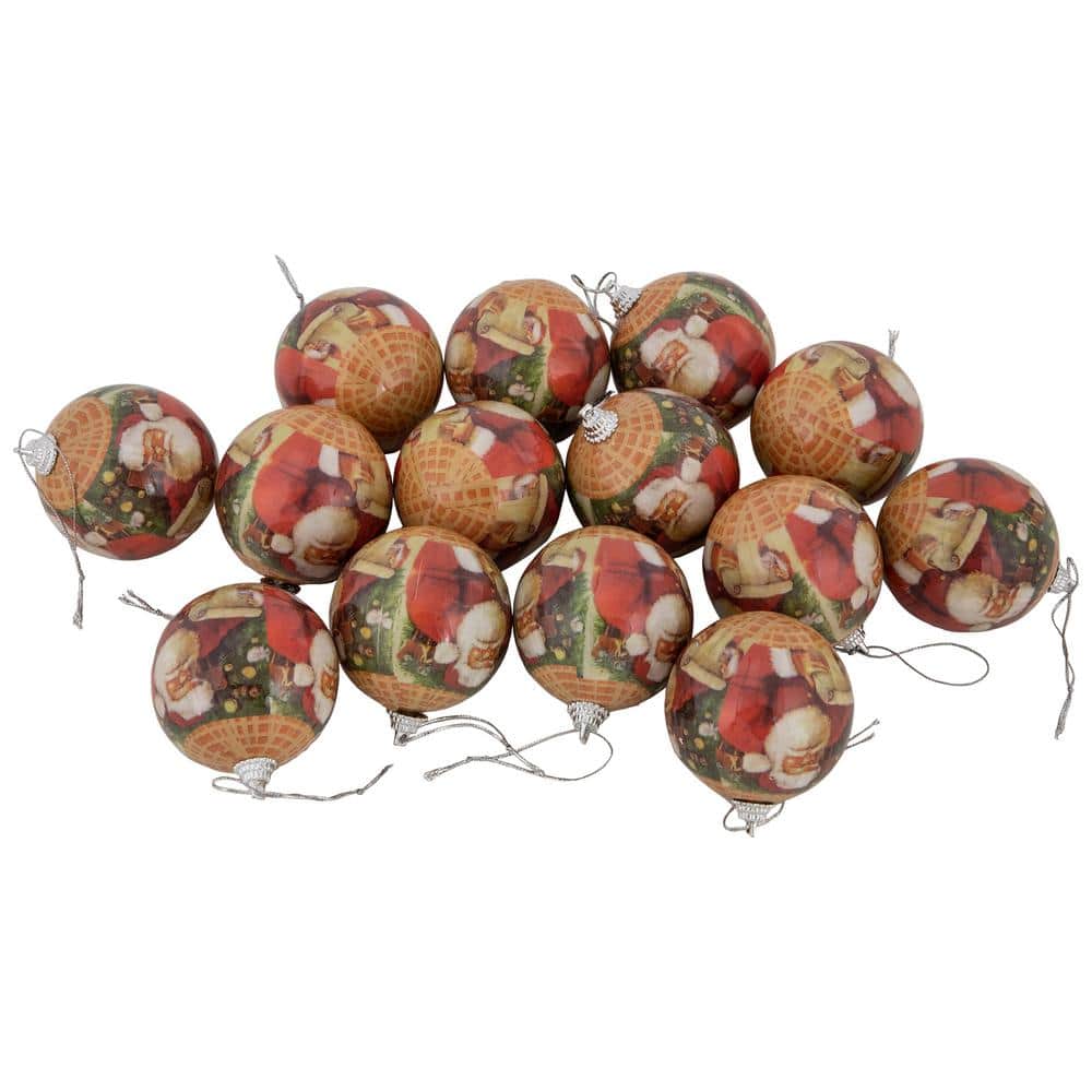 2.25 in. (60 mm) Santa with List Decoupage Christmas Ball Ornament Set (14-Piece) - Hercitys