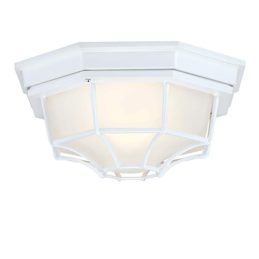 11.42 in. 1-Light Retro Textured White Ceiling Flush Mount Light Fixture with Frosted Glass for Hallway, E26 - Hercitys